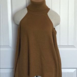 Vici Tan Cold Shoulder Turtleneck Knit Sweater Med